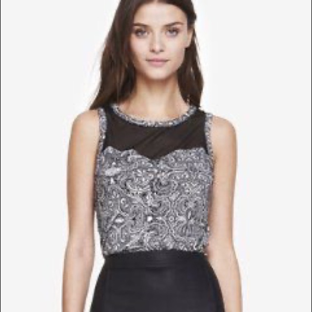 EXPRESS PAISLEY MESH SLEEVELESS SHIRT